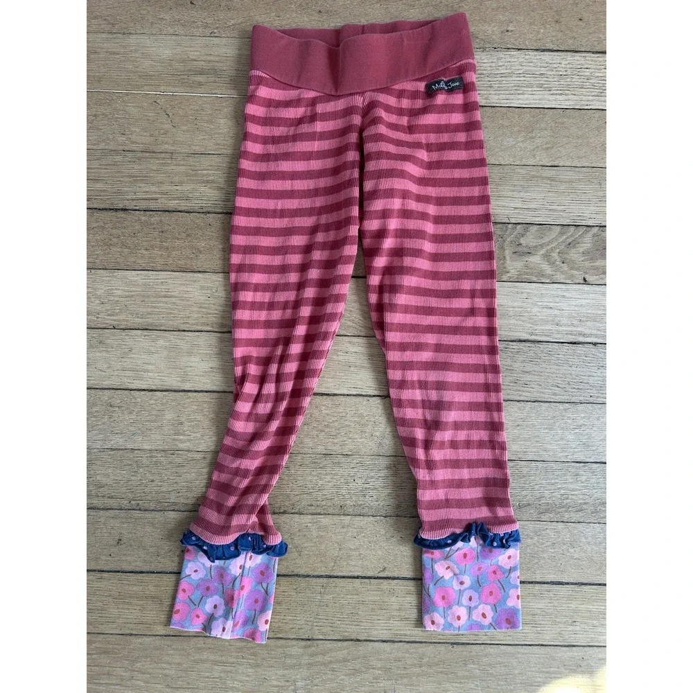 Matilda Jane Camila Leggings Secret Fields Size 8 Ribbed Striped Floral Flowers